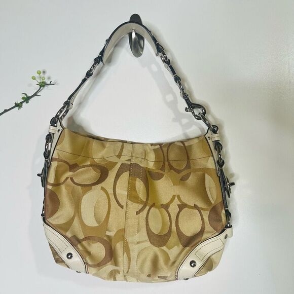 Coach Carly Ivory Cream Tan Monogram Shoulder Bag Purse - Picture 1 of 15